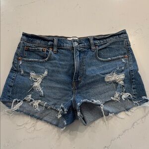 Abercrombie & Fitch Ripped Denim Shorts (The Mom Short Mid Rise)